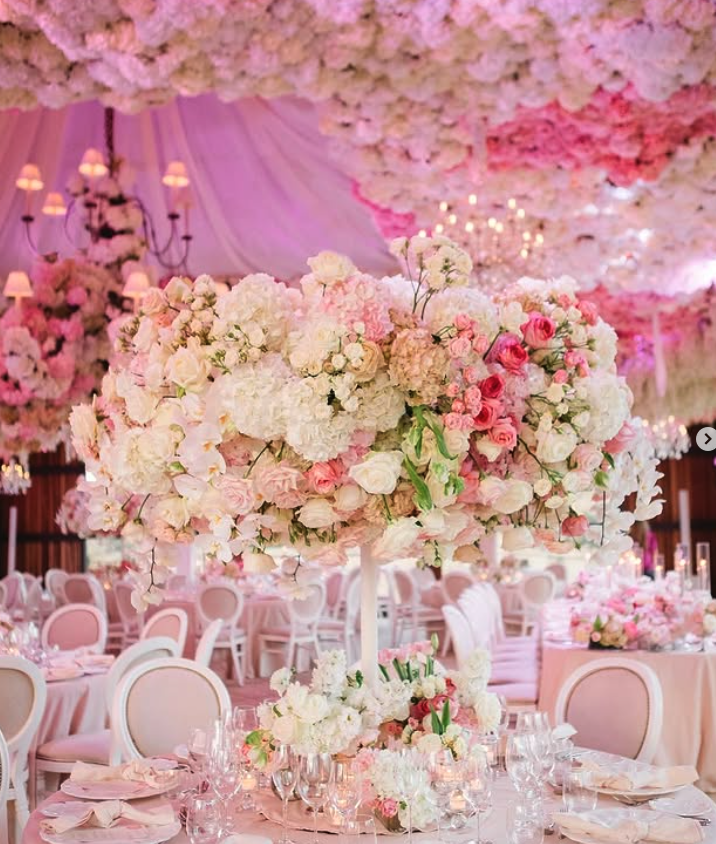A ceiling of blush and bloom